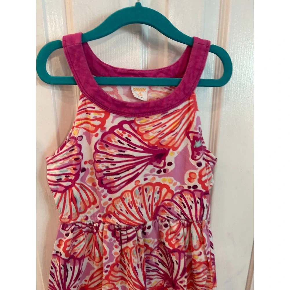 Gymboree Dress Pink Orange Seashell Print Sleeveless Summer Knit Kids M 7-8